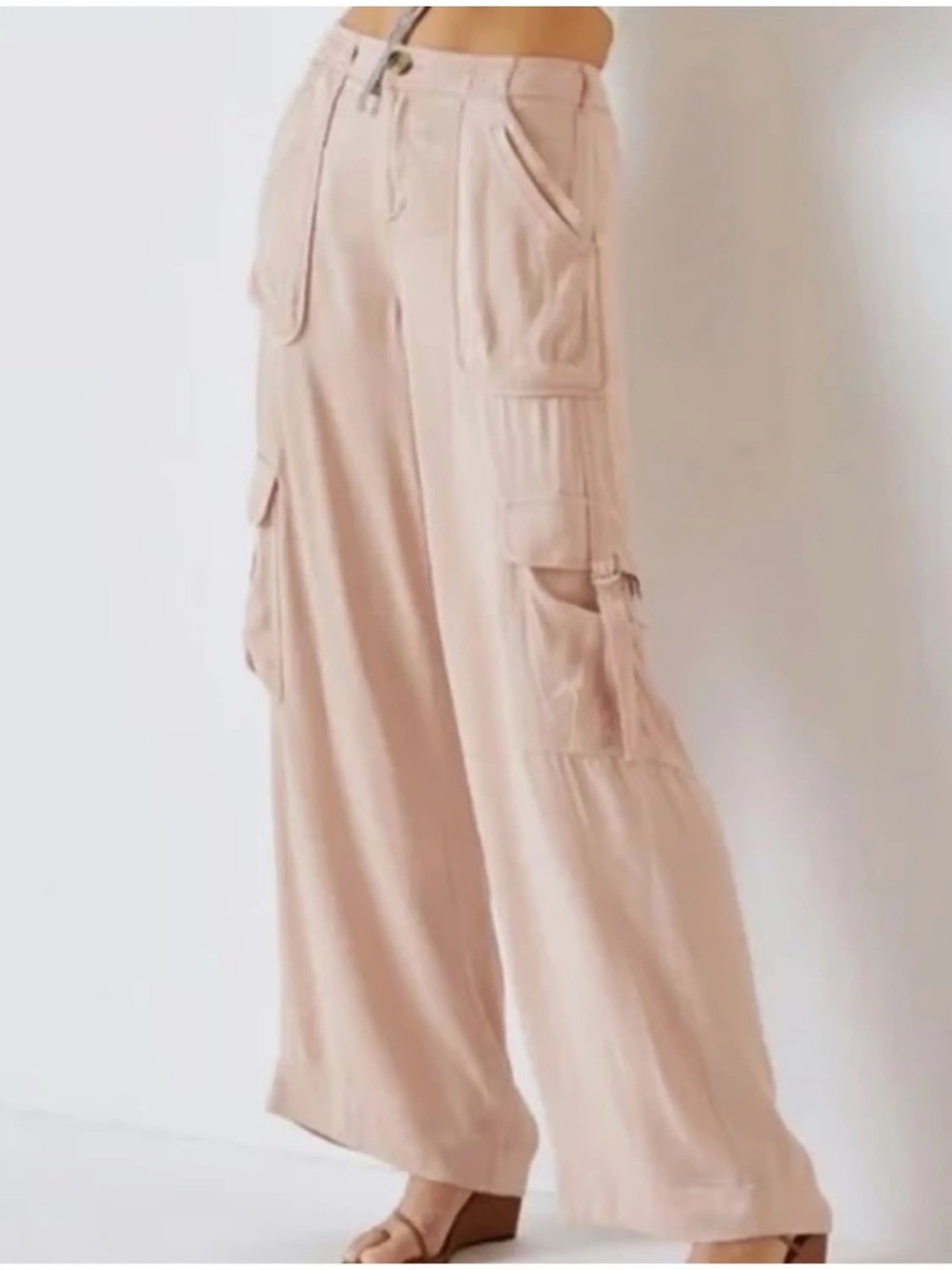 Anthropologie Pink Wide Leg Cargo Pants High Rise 100% Viscose Size 4 - Picture 2 of 9